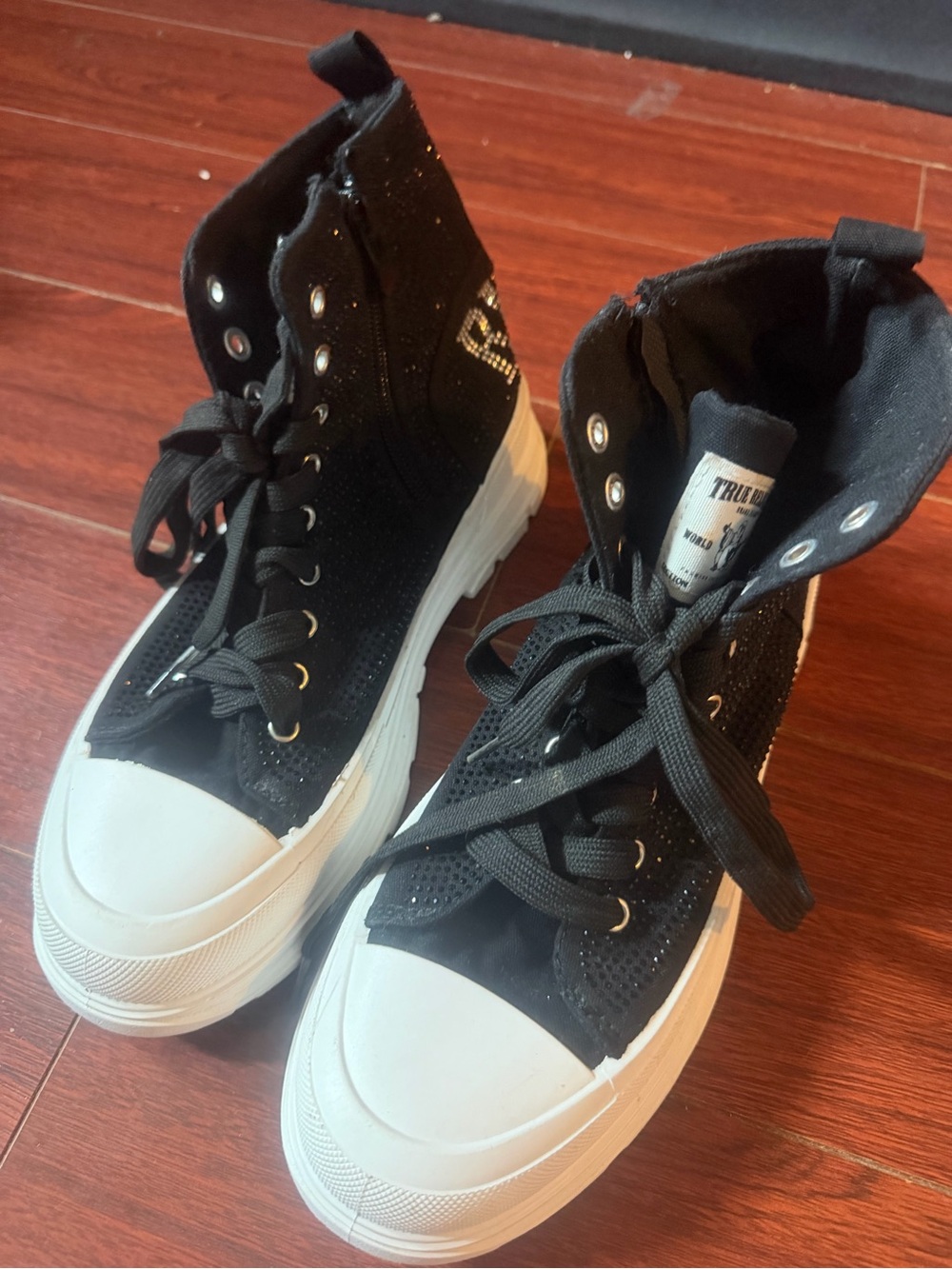 Black True Religion High-Top Platform Sneakers with White Sole